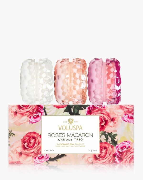 Voluspa Roses Collection Macaron Candle Trio Gift Set